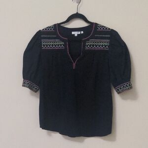 Chico's Navy Embroidered Bohemian Top